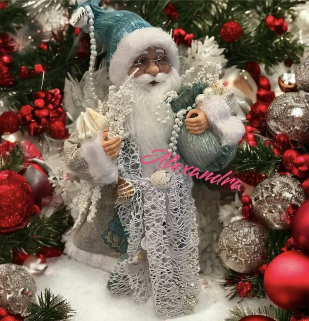 16” Standing Aquamarine Sea Santa Claus Christmas Figurine Ocean Beach Decor New