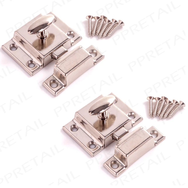 2 X NICKEL CUPBOARD TURN CATCH + Screws Twist Lock Latches
