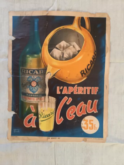 RICARD Affiche publicitaire ancienne originale par Henry COUVE circa 1960