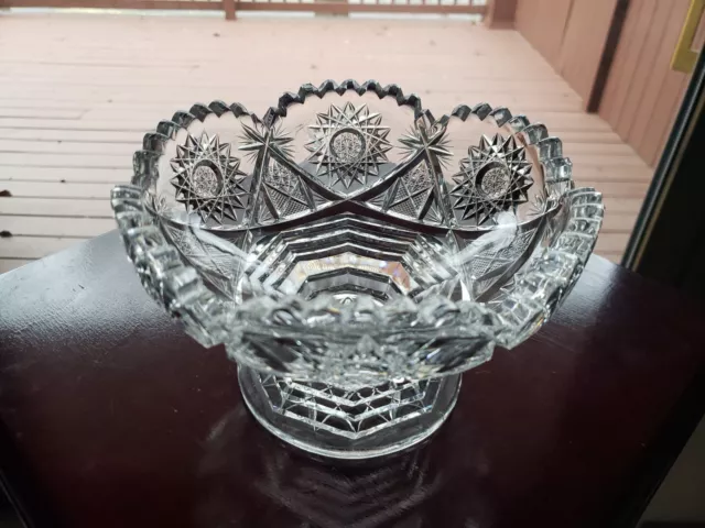 Footed Whipped Cream Bowl Compote American Brilliant Period Cut glass Step Base