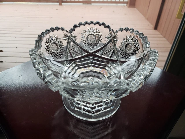 Footed Whipped Cream Bowl Compote American Brilliant Period Cut glass Step Base