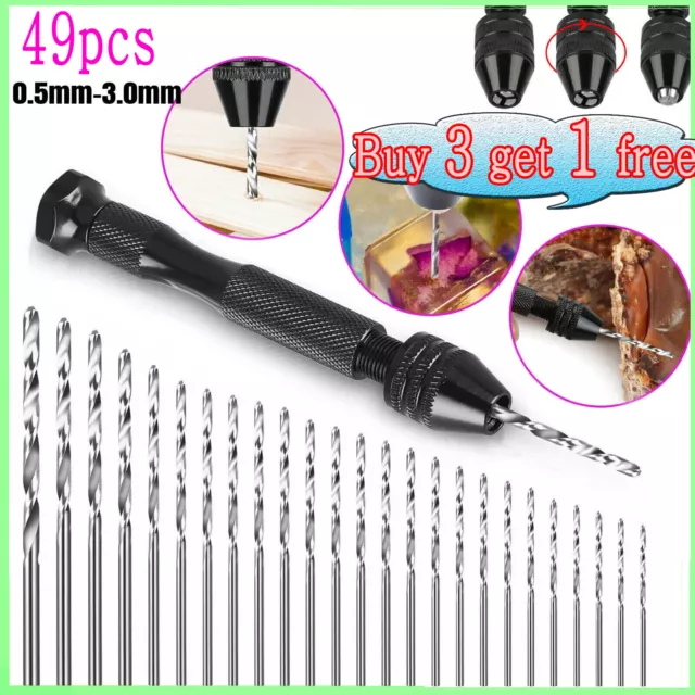 49PC Mini Tiny Micro HSS Twist Drill Bit Set 0.5-3.0mm Hand Model Craft DIY Kit