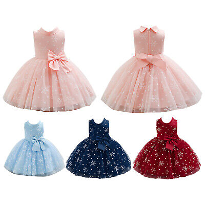Baby Girls Sleeveless Snowflake Bowknot Dress Party Princess Tutu Mesh Dress