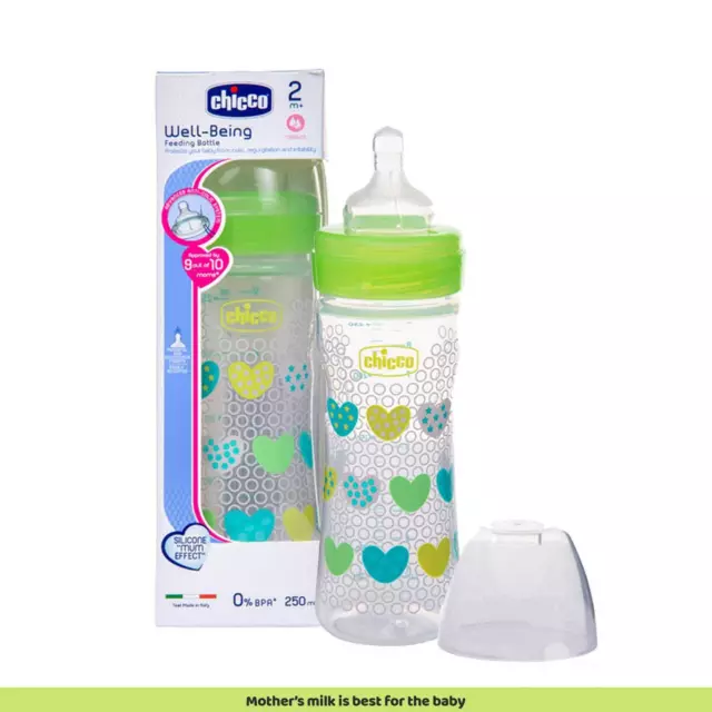 Chicco Bien-être Alimentation Bouteille pour Tous Bébés Vert Couleur 250ml 2