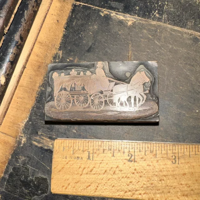 Printing Block “ Horse & Buggy/Stagecoach “ Nice Details! Copper Face Rare!!