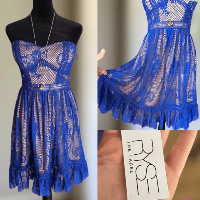 New Lulu’s Ryse Jade Lace Strapless Dress in Royal Blue Size S