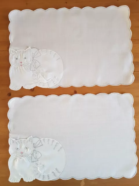 Edles Platzset mit Serviette - weiß mit silber - 2 Stück - mit Katzenmotiv 🐈