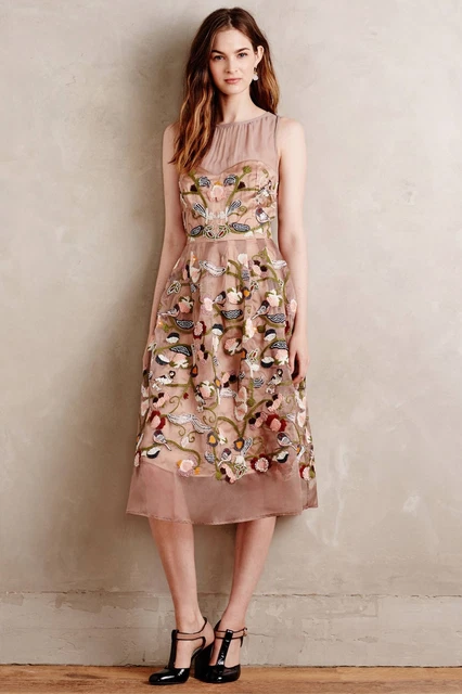 NEW ANTHROPOLOGIE EMBROIDERED Novelette Dress by Moulinette Soeurs Size 4P  $229.99 - PicClick