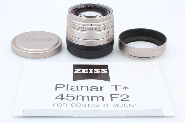 MINT W/ HOOD] Contax Carl Zeiss Planar T* 45mm f/2 Lens for G1 G2