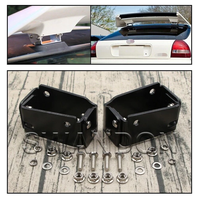 Universal Adjustable Aluminum Wing Riser Brackets For Honda Civic EK9 Type R - Black, Includes Hardware