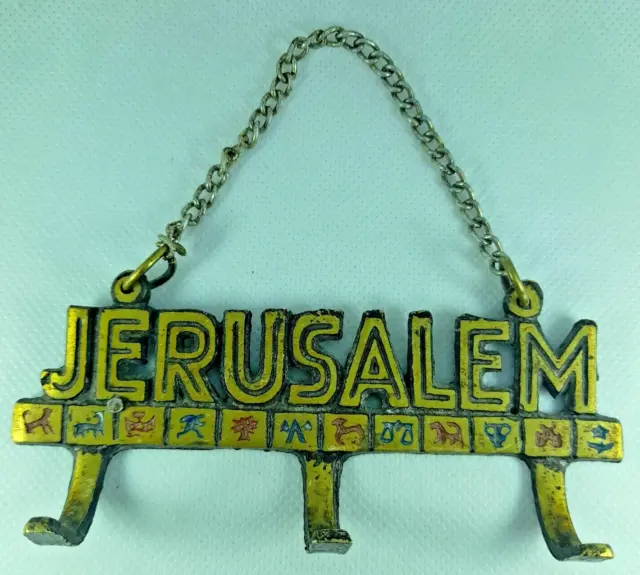 Vintage Jerusalem Keys Holder Wall Rack Organizer Bronze Hook Sorter Home