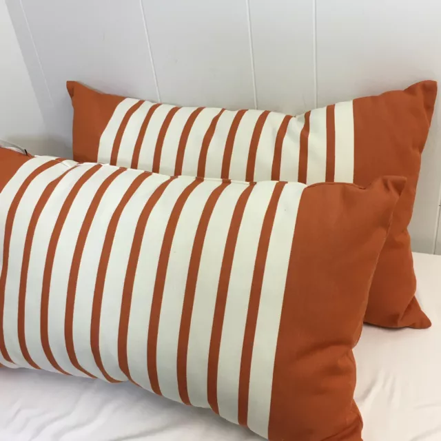 POTTERY BARN Classic Stripe Pillow 25" x 16" Rectangle Set Of 2 Pumpkin Orange