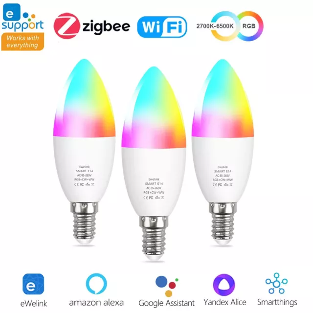 Smart LED Glühbirne E14 RGB WLAN WiFi Zigbee Dimmbar Energiesparend Leuchtmittel