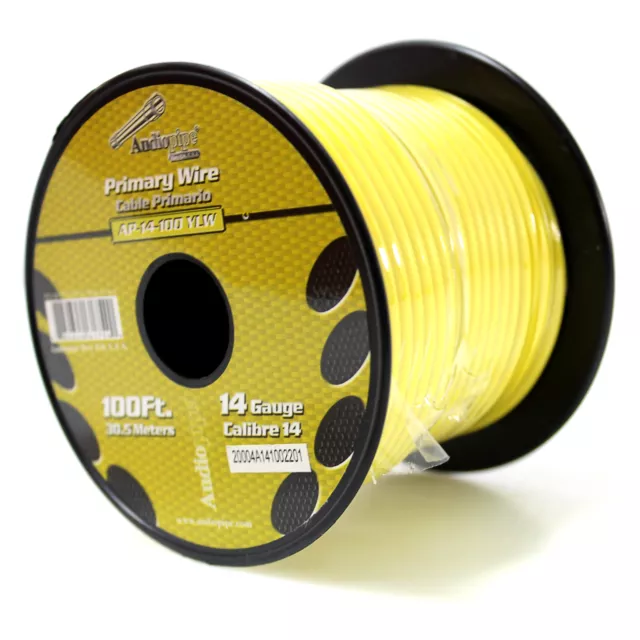Audiopipe 14 ga 100 ft CCA varado primario alimentación a tierra carrete amarillo