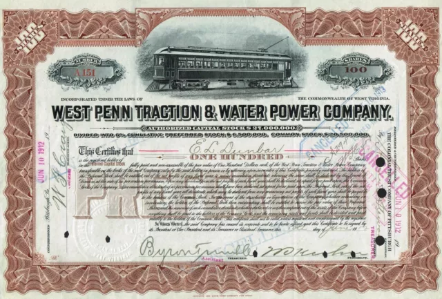 USA WEST PENN TRACTION & WATER POWER COMPANY stock certificate/bond