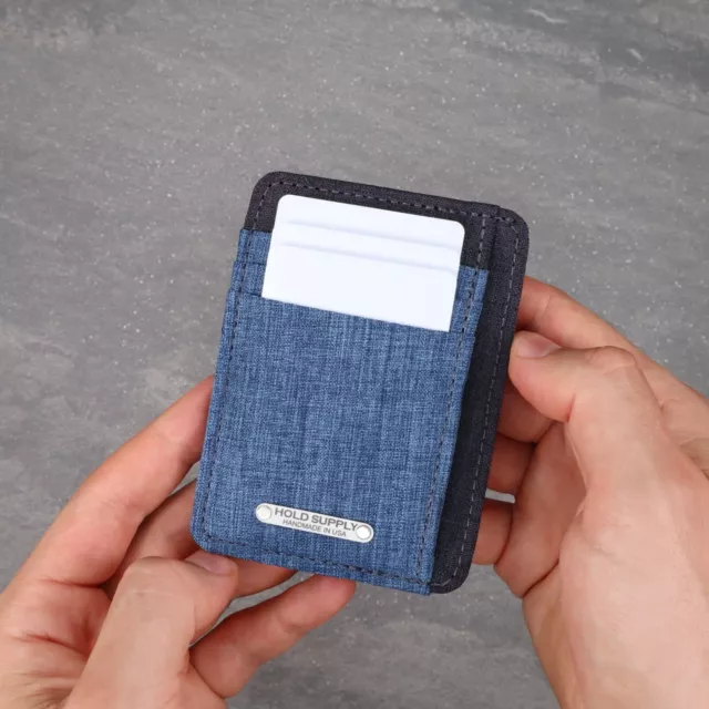 Canvas Front Pocket Wallet, Personalized Blue Vegan Fabric Card Holder Wallet