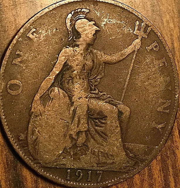 1917 Uk Gb Great Britain One Penny