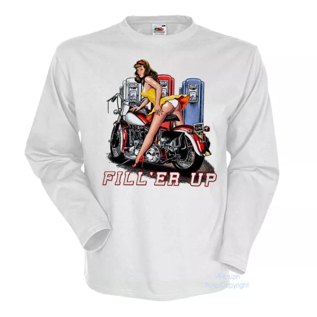 * Pin-Up Biker Vintage Oldtimer Bike T-Shirt *4201 wh LS