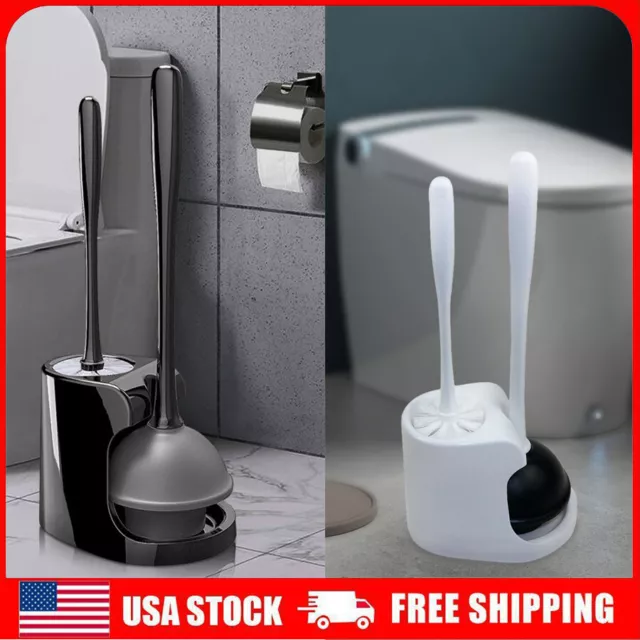 Bathroom 2 in 1 Toilet Bowl Brush and Plunger Set with Holder, Deep Cleaning