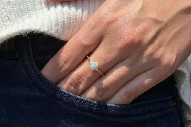 Oval Opal Ring, 14k Diamond and Opal Engagement Ring, Natural Opal Diamond Ring, 2