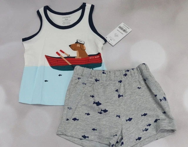 NWT Carters Baby Boy 2 Piece Dog Boat Tank/Short Set size 3 Months