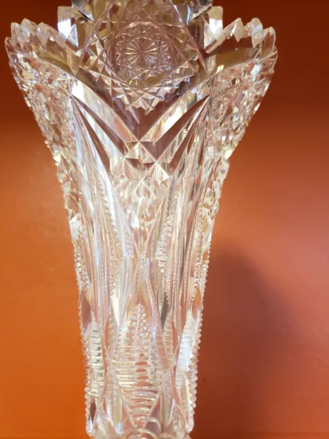 Antique American Brilliant Period Cut Glass Crystal Trumpet Bud Vase 10.24" ABP 10
