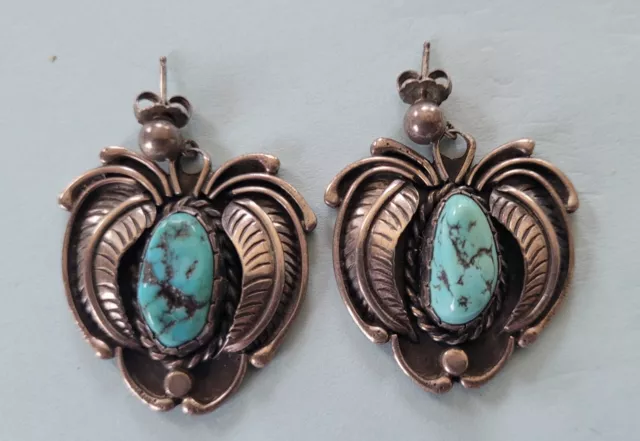 Vintage SW Navajo JP Sterling & Turquoise Earrings