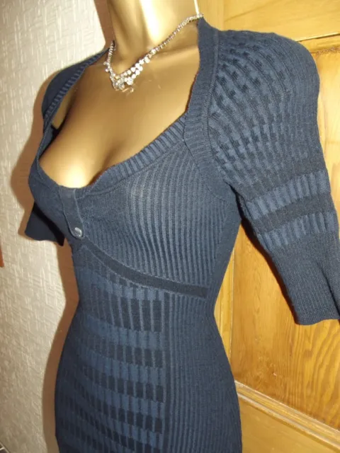 Karen millen ❤️ £140 Blue knit ribbed dress size 1 Mini Uk 6 8 Fit flare
