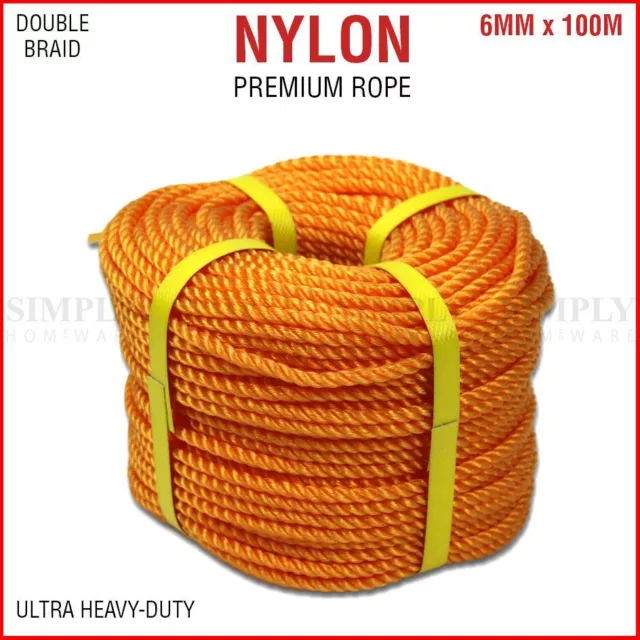 6mm x 100M Nylon Rope Double Braid Boat Anchor Marine Climbing Tow Trailer Winch