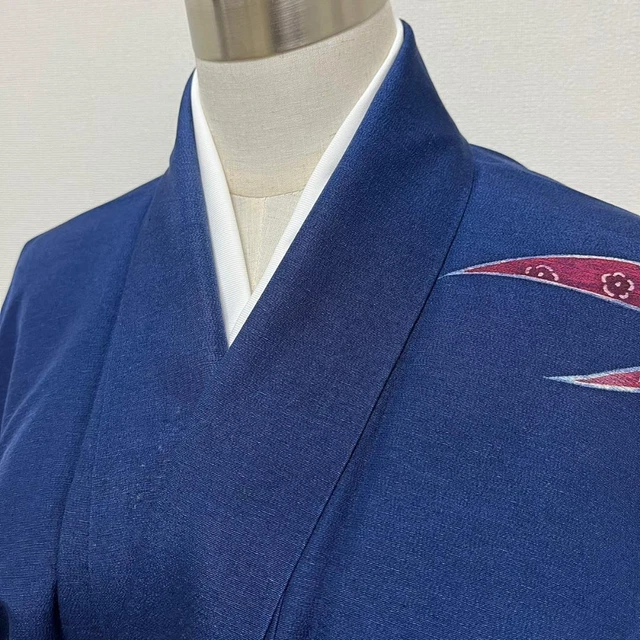Japanese Pure Silk Semi-Formal Kimono Tsukesage Houmongi 157.5cm Navy Crane 3