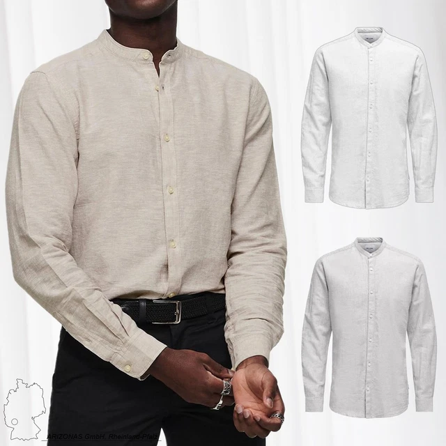 Men O&S Lightweight Linen Shirt Longsleeve Slim Fit Top Shirt ONSCAIDEN NEW