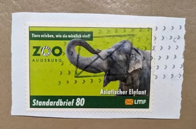 Briefmarke der LMF, Wert 80 Ct, Zoo Augsburg, Asiatischer Elefant, echt gelaufen