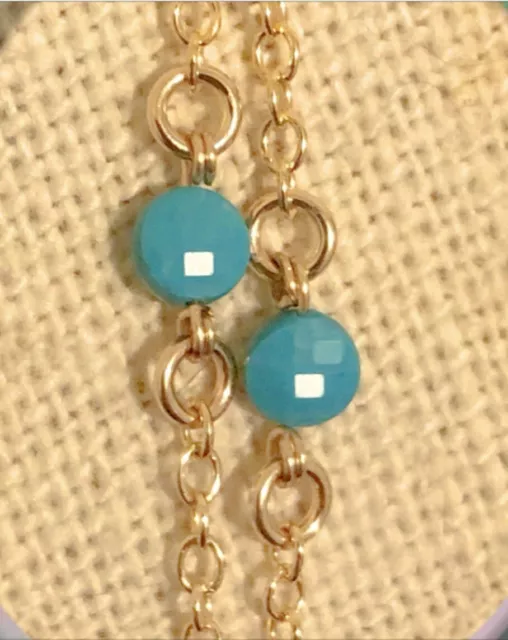 $699New Persian 18K Yellow Gold Turquoise Diamond Cut Vtg Station Chain Necklace