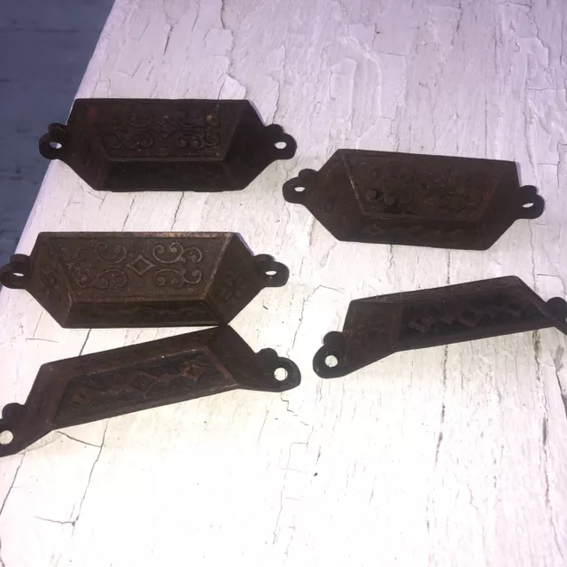 Pretty set 9 c1871 matching authentic VICTORIAN cabinet pull hardware ORNATE