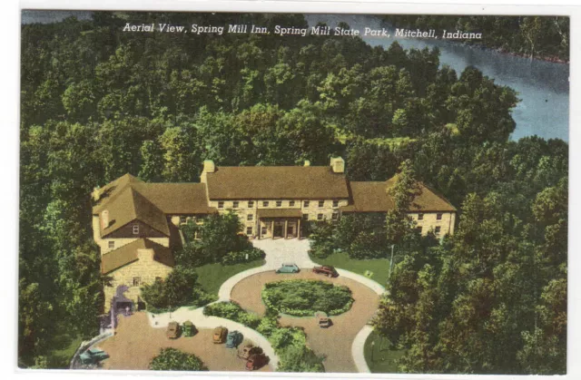 Aerial View Spring Mill Inn  Mitchell Indiana linen postcard