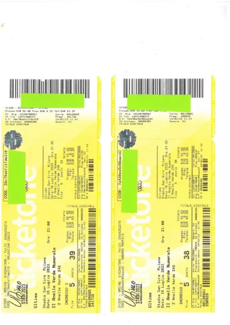 2  biglietti concerto Ultimo a Milano (San Siro) il 18 Luglio Occasione