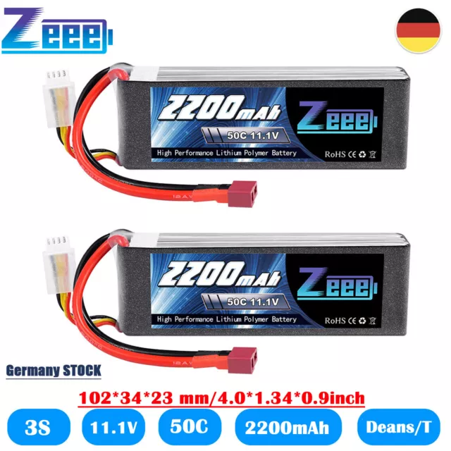 2x Zeee 3S Lipo Akku Batterie Deans 11.1V 2200mAh 50C für RC Auto Flugzeug Truck