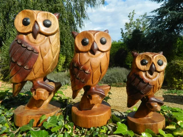 Wooden Owl Carving - Hand Carved Owl on Perch - Assorted Sizes.