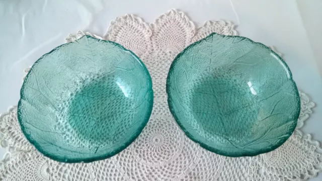 Set of 2 Arcoroc France green glass bowls. Used.