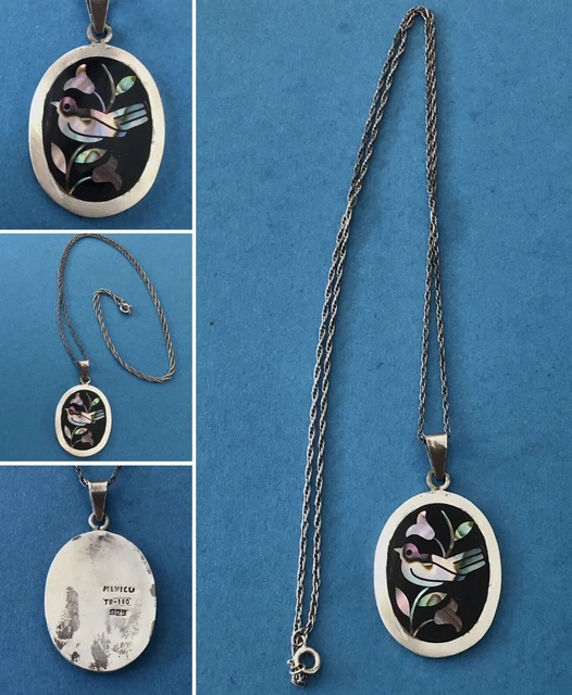 Ancien Pendentif Art Nouveau - Métal Argenté, Pierre Bleue, Cercle Nacre