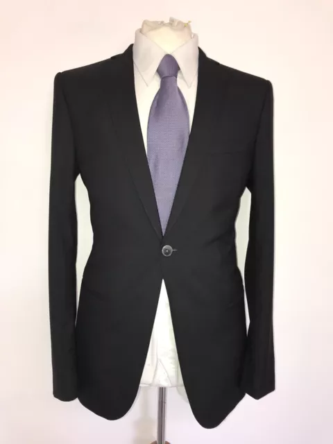 T M Lewin - Uomo Slim Fit Tinta Unita Lana Nero Abito - 38 Reg - W33 L33 - Worn