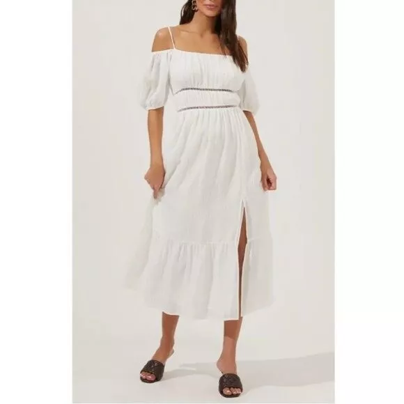 NWT ASTR the Label Off-the-shoulder Puff Sleeve Maxi Dress Women's Size XS White