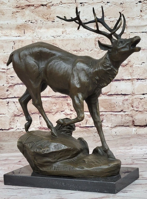 Superbe Statue Cerf En Bronze Et Pierre, Style Antique, 50cm - Décoration Intérieur/extérieur