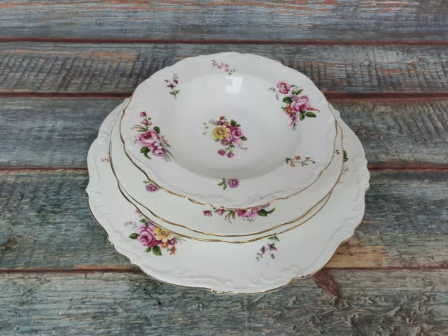 Lovely Floral Rose Porcelain Dish Plate And Bowl Set