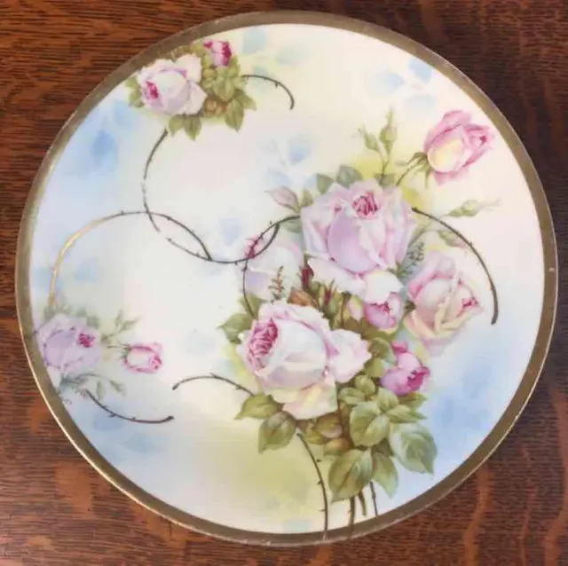 Antique Prussia Royal Rudolstadt Handpainted 8 1/2" Plate Pink Roses Flowers