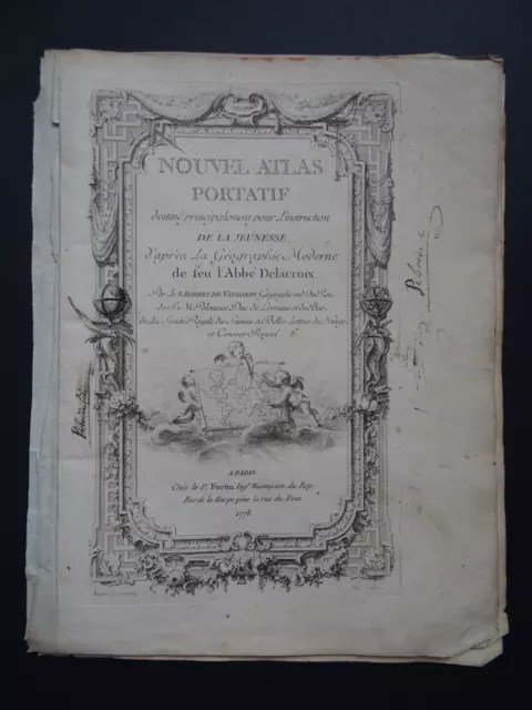 1778 Robert de Vaugondy  Nouvel Atlas Portatif  title pages map