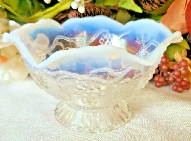 Northwood Glass Opalescent Grape and Cable crimped glass bowl 1920