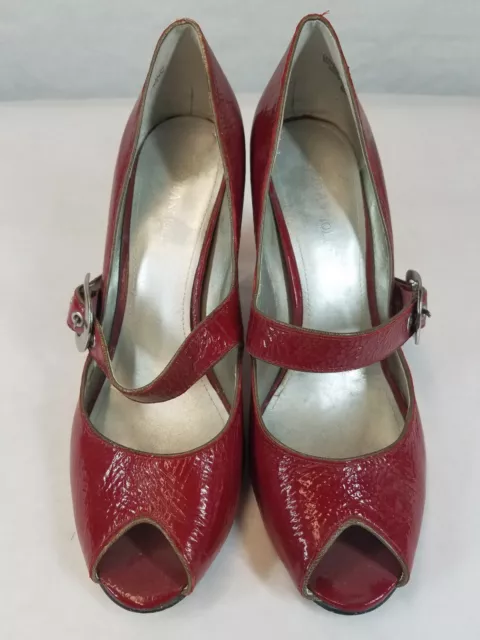Enzo Angiolini Women's Eamybell Red Patent Leather Buckle Mary Jane Heels Sz 8M