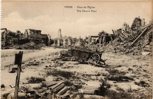 CPA AK Militaire - Pinon - Place de l'Eglise - Ruines (697111)