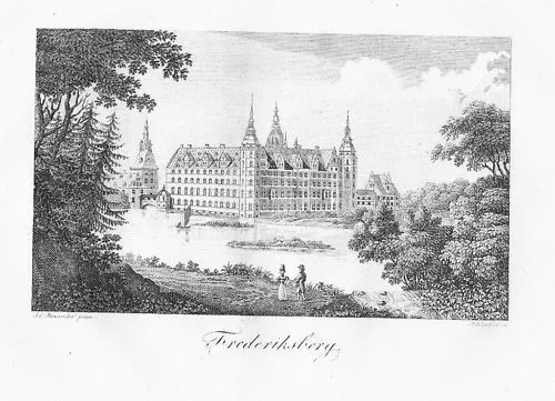 1820 - Castello Frederiksborg Seeland Danimarca Incisione